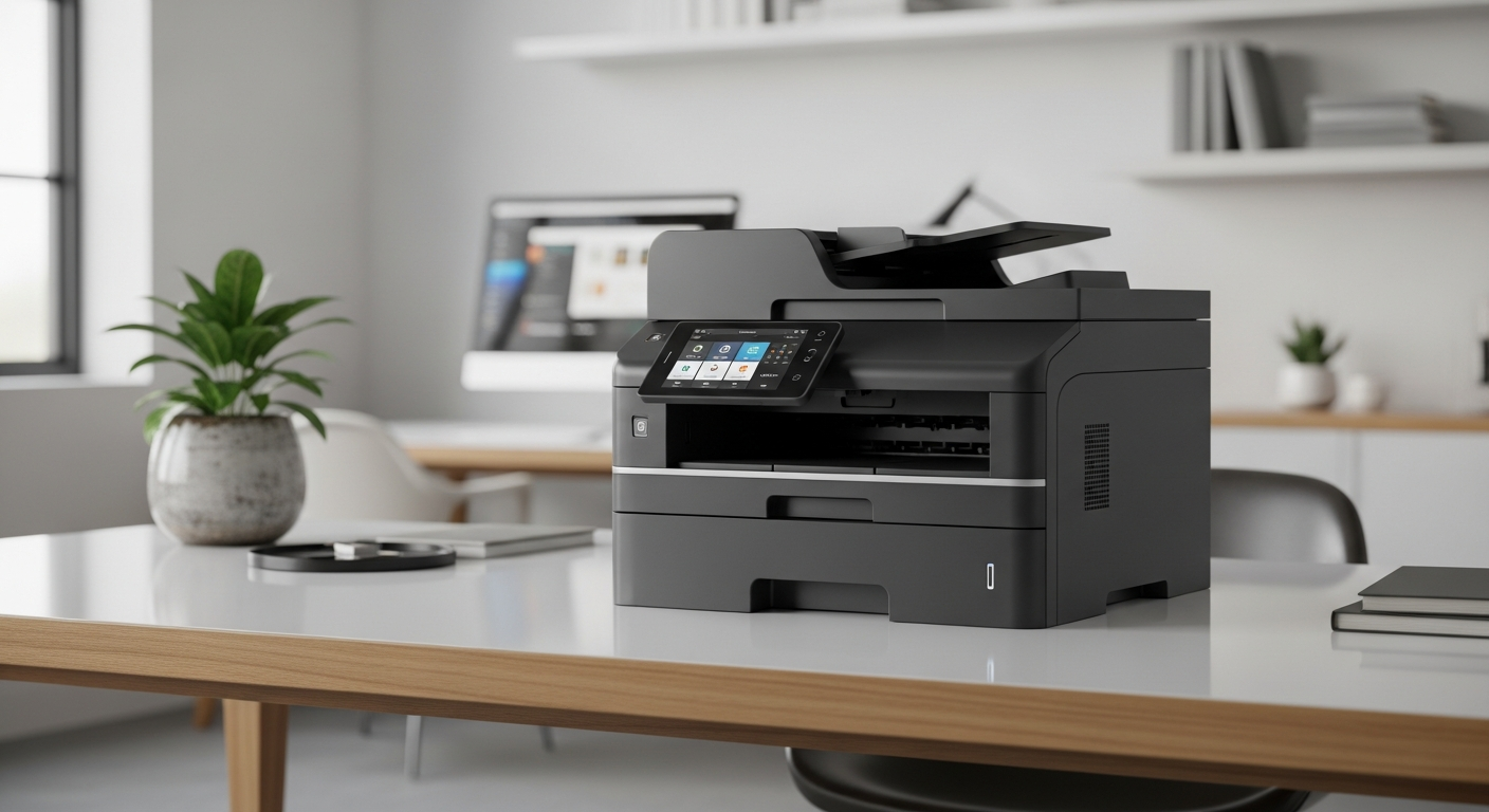 Modern professional printer in a clean office setting
